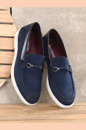 San Frissco Men Blue Leather Buckle Loafers
