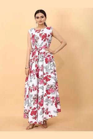 Rhey Floral Printed Boat Neck Belted Maxi Dress