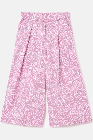 Benetton Girls Floral Printed Pleated Pure Cotton Culottes Trousers