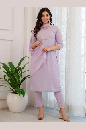 Charu Floral Yoke Design Round Neck Thread Work Pure Cotton Kurta with Trousers & Dupatta
