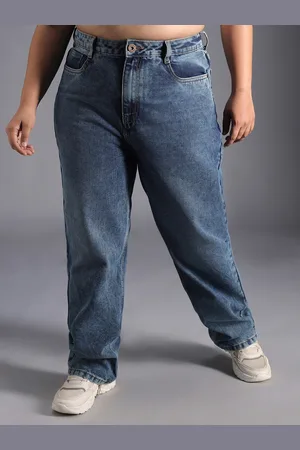 High Star Women Plus Size Straight Fit Pure Cotton High-Rise Light Fade Jeans