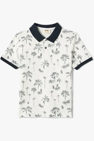 Koton Boys Tropical Printed Polo Collar Pure Cotton T-shirt