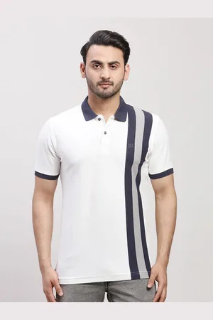 ColorPlus Striped Polo Collar Short Sleeves Cotton T-shirt
