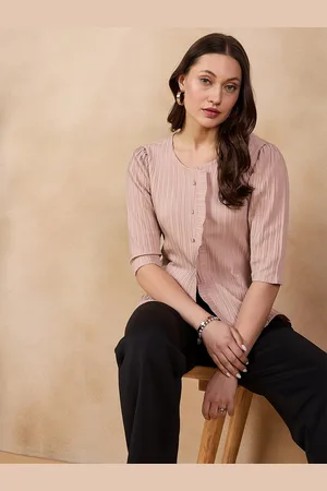 all about you Beige Self Design Puff Sleeve Shirt Style Top