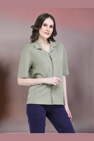 clafoutis Crepe Shirt Collar Short Sleeves Shirt Style Top
