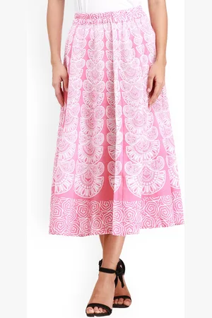 Exotic India Pure Cotton Block Printed Patterns Mauveglow Midi-Skirt