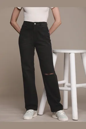 Roadster The Life Co. Women Straight Fit High-Rise Slash Knee Light Fade Stretchable Jeans