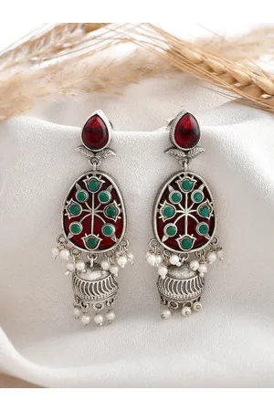 Dastoor Oxidised Silver Contemporary Jhumkas