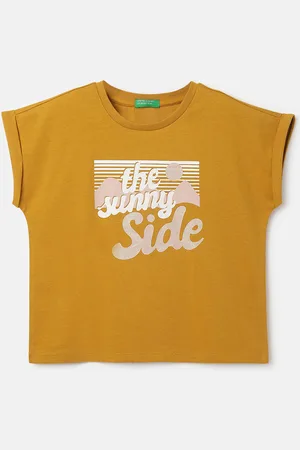 Benetton Girls Typography Printed Pure Cotton T-shirt