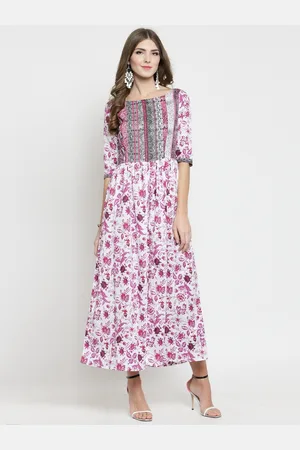 Sera Women White Floral Printed Fit and Flare Dress