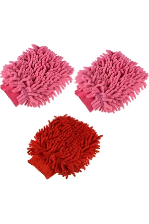 Kuber Industries Pink & Red 3 Pieces Microfiber Cleaning Gloves