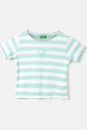 Benetton Girls Striped Pure Cotton T-shirt