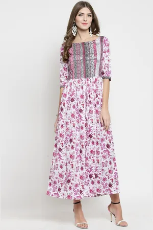 Sera Women White & Pink Printed Fit and Flare Dress