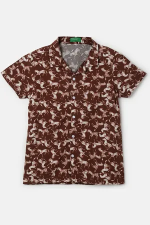 Benetton Boys Printed Spread Collar Regular Fit Casual Shirt