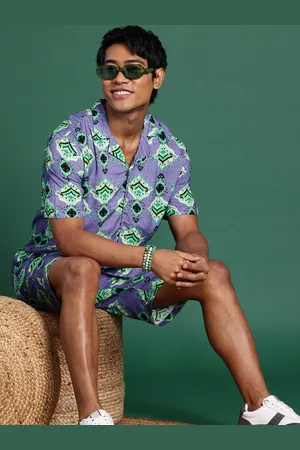 Sangria Men Ethnic Motifs Printed Shirt With Shorts Co-Ords Set