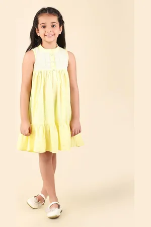 Fabindia Girls Floral Embroidered Chikankari Cotton Fit & Flare Dress