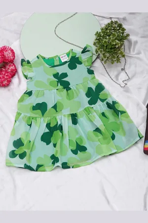 Creative Infant Girls Floral Printed Flutter Sleeves Tiered Fit & Flare Dress
