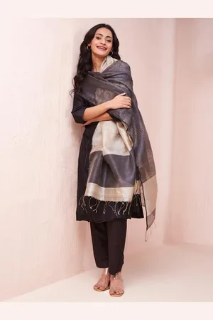 Fabindia Striped Woven Design Silk Dupatta