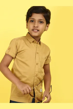 V-Mart Boys Spread Collar Roll Up Sleeves Cotton Casual Shirt