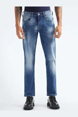 Flying Machine Men Straight Fit Heavy Fade Stretchable Jeans