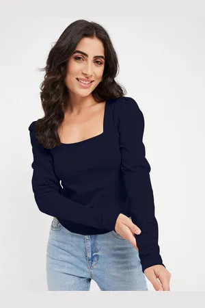 BRINN Cotton Square Neck Puff Sleeve Casual Top