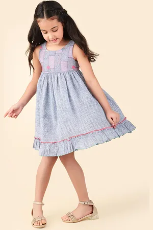 Fabindia Girls Checked Cotton A-Line Dress