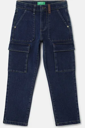 Benetton Boys Mid-Rise Straight Fit Light Fade Cargo Jeans