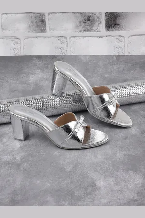 Metro Textured Open Toe Block Heels with Embellished