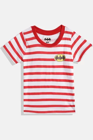Eteenz Boys Premium Cotton Striped Batman Print Detail T-shirt