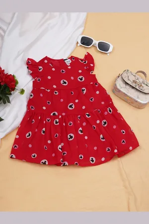 Creative Infant Girls Floral Printed Flutter Sleeves Tiered Fit & Flare Dress