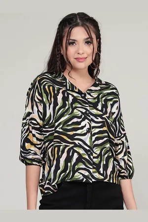 CLEMIRA Abstract Printed Extended Sleeves Knitted V-Neck Wrap Top