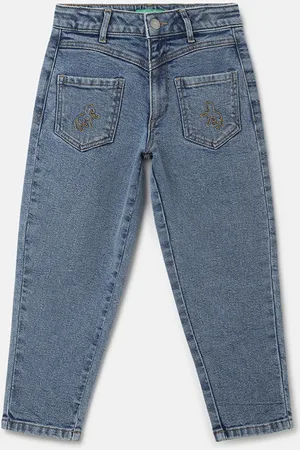 Benetton Girls Mid-Rise Slouchy Fit Heavy Fade Jeans