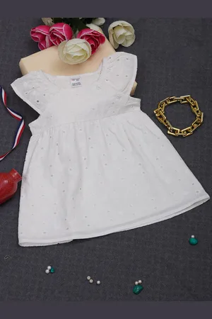 Creative Infant Girls Self Design Cap Sleeves Schiffli Fit & Flare Dress