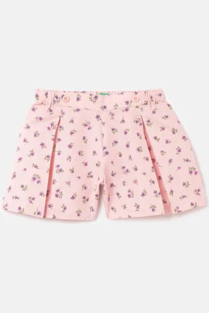 Benetton Girls Floral Printed Cotton Linen Shorts