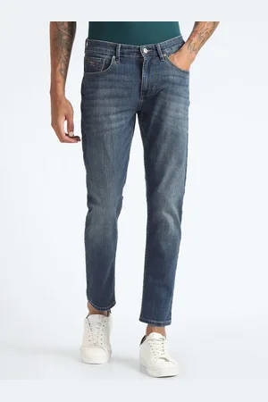 Flying Machine Men Tapered Fit Clean Look Heavy Fade Stretchable Jeans