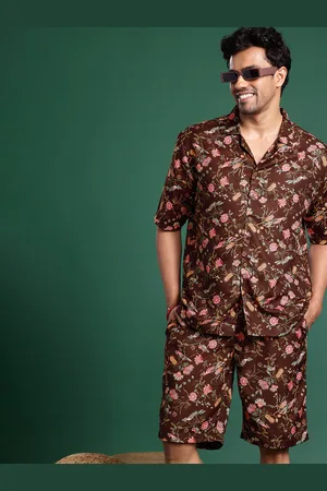 Sangria Men Floral Printed Shirt with Shorts Co-Ords Set