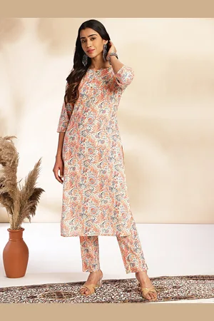 Janasya Printed Pure Cotton Tunic & Trouser Co-Ord Set