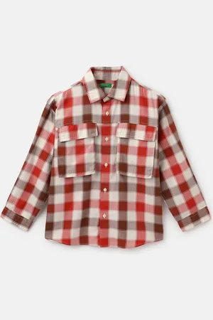 Benetton Boys Buffalo Checks Checked Spread Collar Cotton Casual Shirt