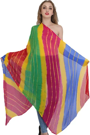 Exotic India High Risk Red Tie-dye Printed Chiffon Jodhpuri Dupatta