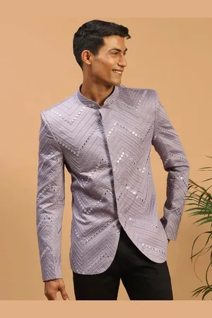 Vastramay Men Embroidered Slim Fit Single Breasted Bandhgala Blazer