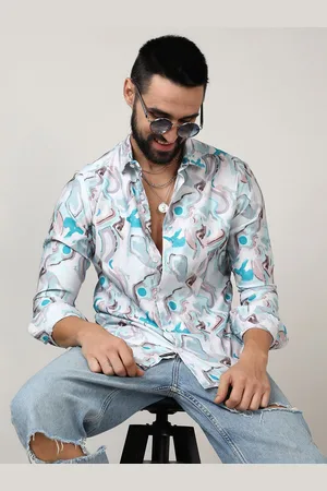 Campus White Classic Abstract Printed Spread Collar Casual Shirt