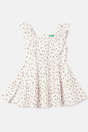 Benetton Girls Floral Printed Pure Cotton Fit & Flare Dress