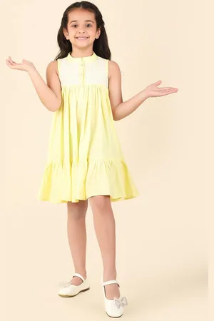 Fabindia Girls Floral Embroidered Chikankari Cotton Fit & Flare Dress