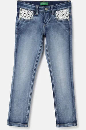 Benetton Girls Mid-Rise Slim Fit Heavy Fade Jeans