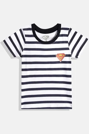 Eteenz Boys Premium Cotton Striped Superman Print Detail T-shirt