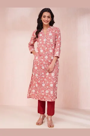 Fabindia Floral Hand Block Printed Cotton Straight Kurta