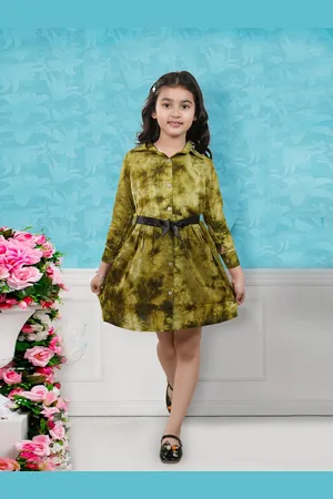 BAESD Girls Abstract Printed Shirt Collar Flared Shirt Dress