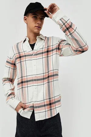 Lifestyle Men Tartan Checked Spread Collar Long Sleeves Cotton Casual Shirt