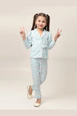 BAESD Girls Geometric Printed Lapel Collar Shirt With Palazzo