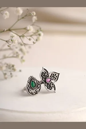Priyaasi Silver Plated Stones Studded Adjustable Finger Ring